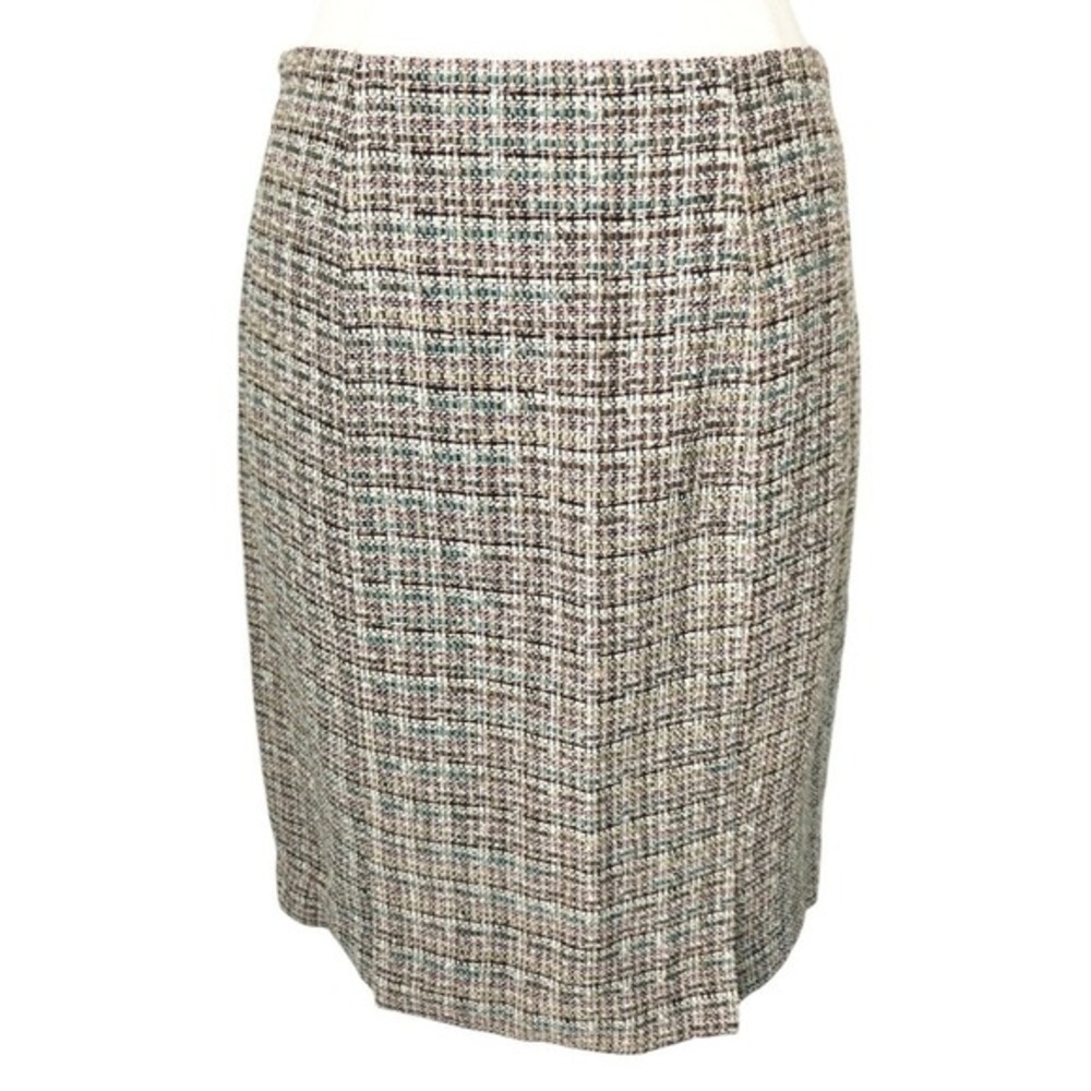 Brooks Brothers Gold, Pink & Green Boucle Tweed Pencil Skirt- Size 6 - Picture 2 of 7